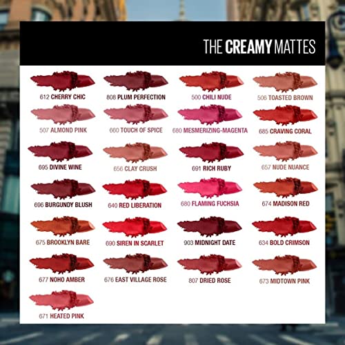 Maybelline Color Sensational Creamy Matte Lipstick, Craving Coral, 0.15 oz.