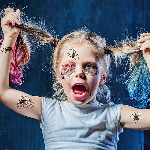 10 Sheets Halloween Spider Web Temporary Tattoos for Adults, Realistic Spider Fake Tattoo Stickers Halloween Cosplay Party Favors, Halloween Gifts Goodie Bag Fillers