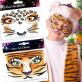 Leopard Tiger Glitter Face Tattoo Stickers for Kids - Temporary Body Art Makeup for Halloween, Cosplay, Birthday Party, Festival - Waterproof Fake Tattoo Stickers - 2Pcs (Wild Animal Design)