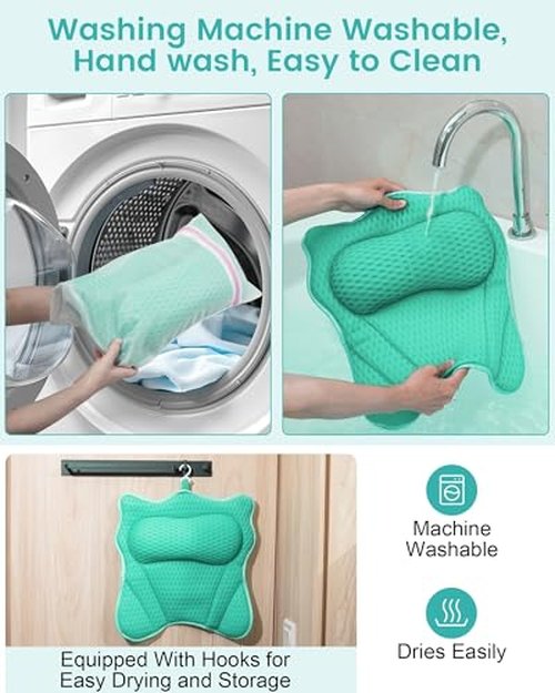 MTDLYICE Bath Pillow, Bath Pillows for Tub Neck and Back Support, Soft 4D Air Mesh Bathtub Pillow 16.5 x 17.3 INCH, with 6 Powerful Suction Cups, Bath Accessories Relaxing Gifts for Women (Gray)