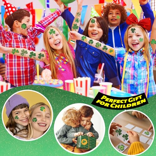 winthrop 240 Pcs Glitter Shamrock Temporary Tattoos for Kids, Individually Wrapped Safety Waterproof Tattoos, Best Choice for St Patrick's Day Classroom gadgets Matching Game Irish Party, 60 Designs