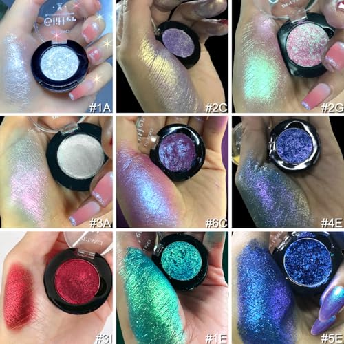 Afflano Single Green Eyeshadow Shimmery, Highly Pigmented Multichrome Eye shadow, Color Changing Forest Green Glitter Eyeshadow, Holographic Chrome Eye Shadow for green Eye Makeup