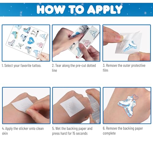 96PCS Ice Skating Temporary Tattoos Stickers Pre-Cut for Kids Girls Boys ? Winter Holiday Birthday Party Favors, Snowflake Skater Party Decorations, Supplies, School Gifts Rewards