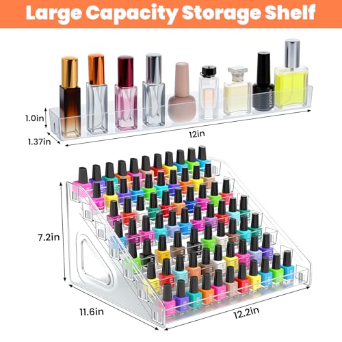 2 Pack 7 Tier Oil Nail Polish Display Rack Sunglass Essential Nail Polish Organizers Acrylic Makeup Oils Ink Storage 84 Bottles Nails Polishs Large Capacity No Tool Needed Assembly Clear
