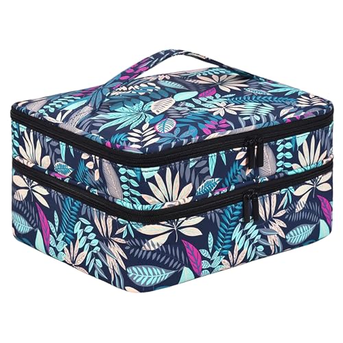 Double-Layer Nail Polish Organizer-Holds 42 Bottles, Nail Polish Storage with Handle, Nail Bag Organizer Case for Professional Manicure Kit & Travel (Leaf, 42 Bottles-Small)