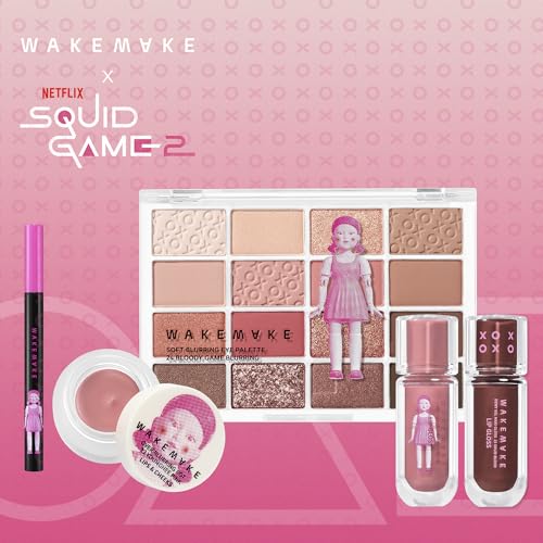 WAKEMAKE x NETFLIX SQUID GAME Dewy Gel Maxi Gloss 15 Solid Blood Set (+Watery Tok Tint Mini 7 Bloody Pop), lips, korean lip