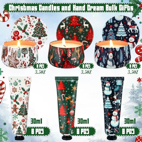 24sets/48pcs Christmas Bulk Gifts for Women 3.5oz Scented Candles & Hand Cream Lotion Set Christmas Stocking Stuffers Xmas Hand Cream Gift Relaxing Spa Set Travel Size Mini Lotion for Xmas Party Favor