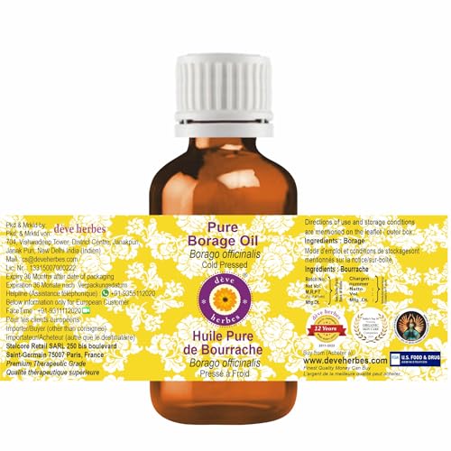 d?ve herbes Borage Oil (Borago officinalis) | Cold Pressed | Pure | Natural | Undiluted | For Diluting Essential oils | For Skin & Massage | Non-Sticky | Lightweight | Men & Women | 10ml (0.33 oz)