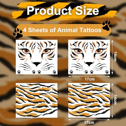 Tiger Stripes Temporary Face Tattoos, Tiger Stripes Face Tattoos Stickers, Halloween Animal Face Temporary Tattoo Stickers for Carnival Birthday Halloween Children's Party (tiger)