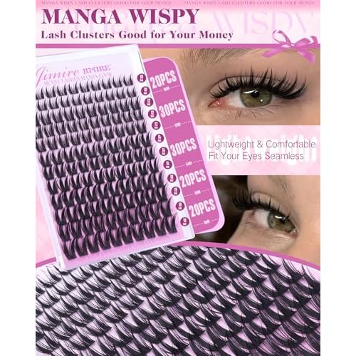 Manga Lash Clusters Fairy Eyelash Clusters Wispy Cluster Eyelash Extensions10-18MM CC Curly Individual Cluster Lashes 120Pcs Wet Look Lashes Clusters with Spikes by JIMIRE