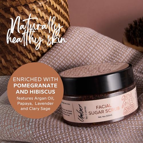 Umber by J Facial Sugar Scrub, Hydrating Face Scrub with Grapefruit, Papaya, Pomegranate, Hibiscus & Moroccan Clay - Helps Reduce Ingrown Hairs and Improve Skin Clarity - 4 oz