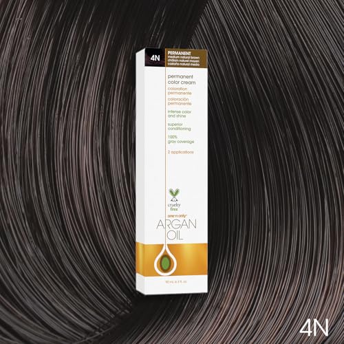 One N' Only Permanent Hair Color - Permanent Hair Dye Made with Argan Oil - Delivers Rich, Accurate Tones with Gray Coverage - Improves Moisture & Elasticity - 4N Medium Natural Brown (3 oz)
