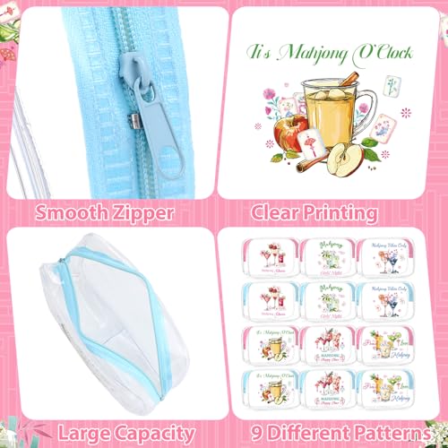 Hsei 12 Pcs Mahjong Cocktail Clear Cosmetic Bag Gifts for Women Mahjong Makeup Bag Waterproof PVC Mah Jong Zippered Pouch for Lover Player Friend Grandma Lucky Mother's Day Birthday New Year Gift