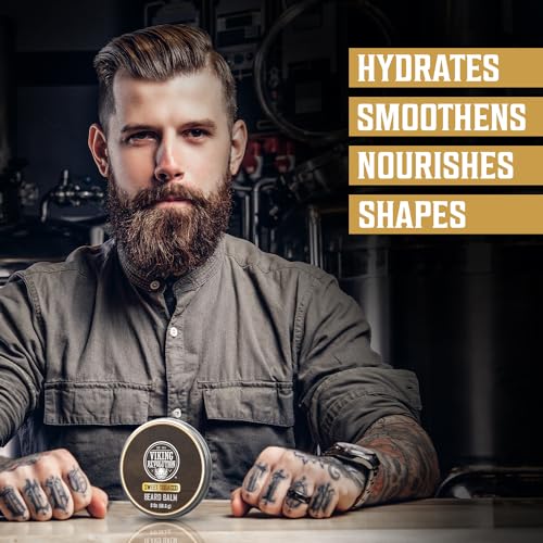 Viking Revolution Sweet Tobacco Beard Balm for Men and Sweet Tobacco Beard Oil Bundle - With Argan and Jojoba Oils - Soften and Moisturize your Beard