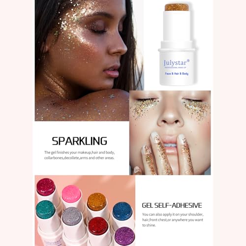 2pcs-Body Glitter Stick,Chunky Glitter Gel for Face Body Hair,Sparkling Holographic Mermaid Sequins Paint Multiuse Makeup Glitter Gel Gold and Silver
