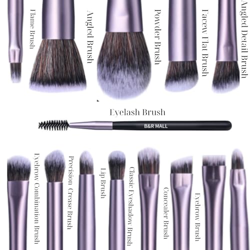 B&R MALL Makeup Brush Set with LED Mirror ? Supper soft Brushes for Flawless Foundation, Concealer, Eyeshadow & More | Lightweight, Versatile, Perfect for On-the-Go Touch-Ups (Purple Black)
