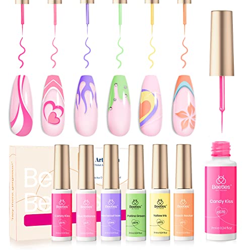 beetles Gel Polish Nail, 20 Colors Pastel Pink Blue Purple Chameleon Glitter Gel Polish and Beetles Nail Art Polish Set 6 Colors Pastel Yellow Green Nude Pink Purple Orange Gel Liner Nail Art Kit