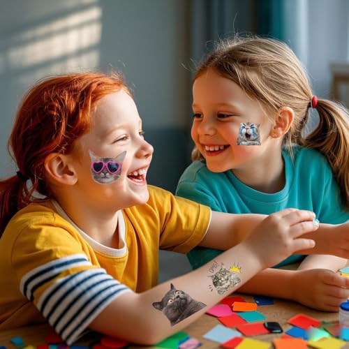 75 PCS Cat Tattoos,Cute Funny Cat Meme Temporary Tattoo,Waterproof Animal Fake Tattoo Stickers,Kitty Birthday Decorations Party Supplies Favors Gifts Q734