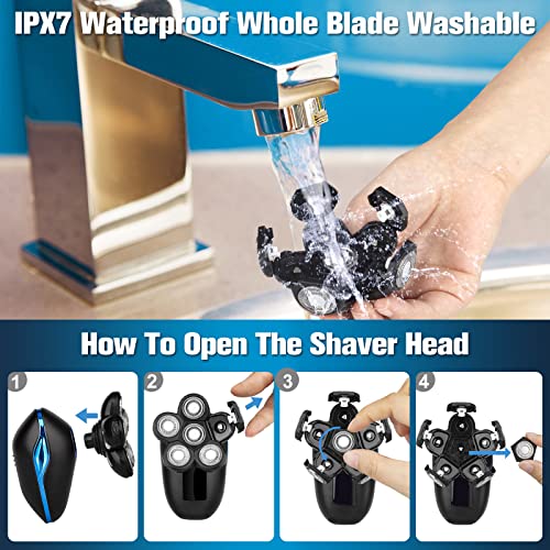Head Shaver for Bald Men,6-in-1 Electric Shaver for Bald Head 6D Wet/Dry Waterproof Mens Electric Razor Head Shavers Mens Grooming Kit Cordless Rechargeable Face Head Shaving Rotary Shavers