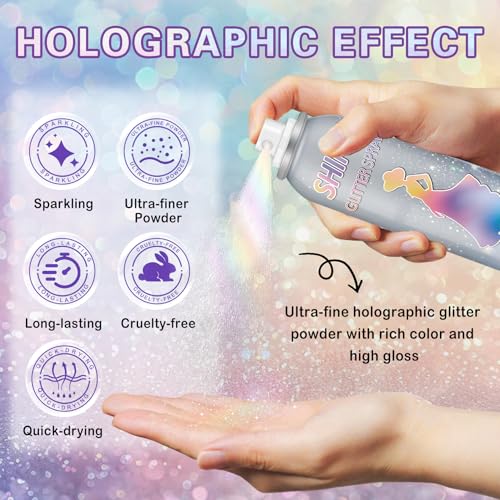Body Glitter Spray,150ML Glitter Hairspray,Long-Lasting and Quick-Drying,Shimmer Spray for Kids Women,Suitable for Festival Music Concert Party,4.2 Fl Oz (Rainy-Rainbow)