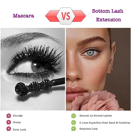 Lash Clusters for Bottom Eyelashes DIY Lash Extension Lower Individual Lashes Natural look, Wispy Bottom Lashes Clear Band 7mm