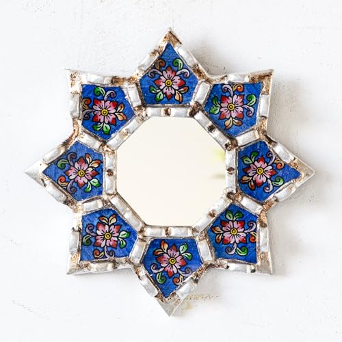 Handmade Mirrors Set of 3 for Wall Decor - Silver Leaf Small Mirror Set - Turquoise, Blue, Fuchsia Accent Decor (6in)