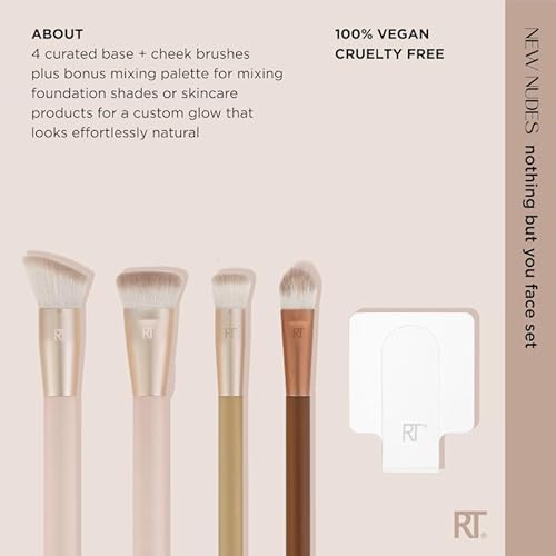 Real Techniques New Nudes Nothing But You Face Set - 5 Piece Makeup Brush Set - Synthetic Bristles - Beige