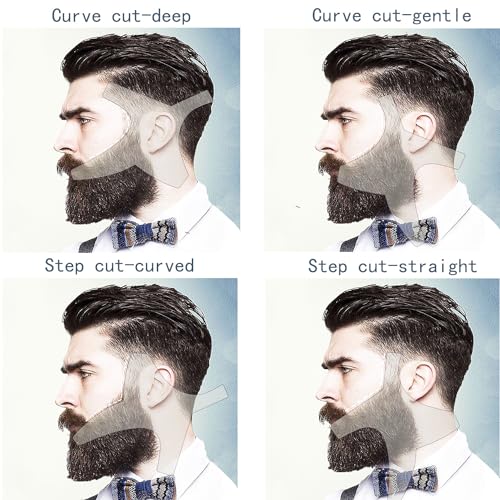 Beard Shaping Tool Template Men -(White) 100% Clear - Premium & Friendly Gift Package -Barber Pencil - Wooden Comb - Best Facial Hair Shaper Instrument - Great All Kind Beards & Shape Style