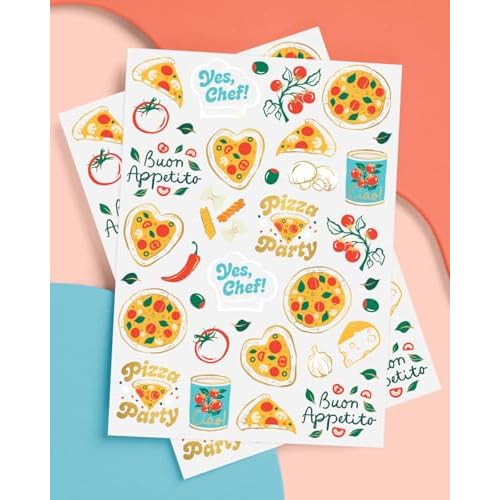 xo, Fetti Pizza Party Temporary Tattoos - 72 Gold Foil Pcs | Birthday Decorations, Cooking Class Accessory, Party Favor, Italian Activity