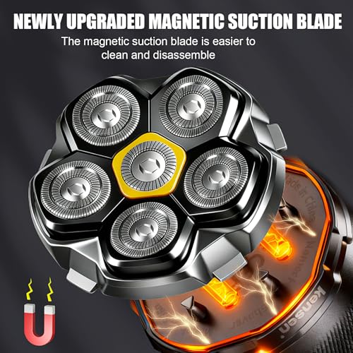Magnetic 6 Head Shaver Replacement Heads for 6D Magnetic Electric Shaver Razor Universal Shaver Replacement Head for Bald Men and Face (Black(3PACK))