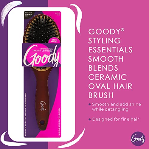 Goody Ceramic Hair Brush, Oval Cushion - Natural Boar and Nylon Bristle Mix to Enhance Shine & Smooth Hair, Fights Frizz and Static - Premium Wood Design is Pain-Free for All Hair Types