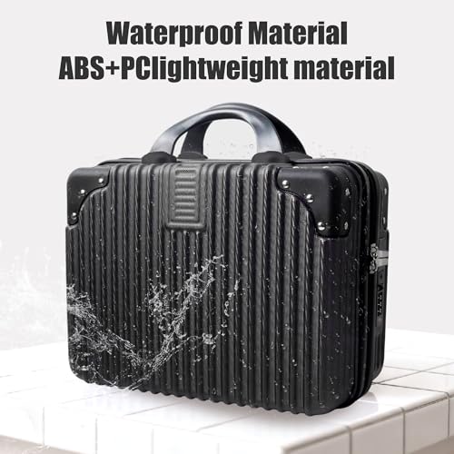 14 Inch Portable Makeup Travel Case Hand Luggage, Pressure-proof Carrying Makeup Case Suitcase with Elastic Band, Small Hard Case Toiletry Bag for Travel Camping Women Girl-Black