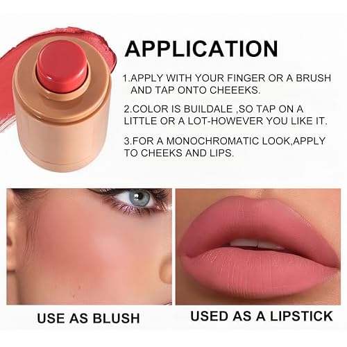MAEPEOR Matte Blush Stick Creamy Natural Looking Finish Face Blush Long-Lasting Lightweight Buildable Blushes Stick for Cheeks (Color H04)
