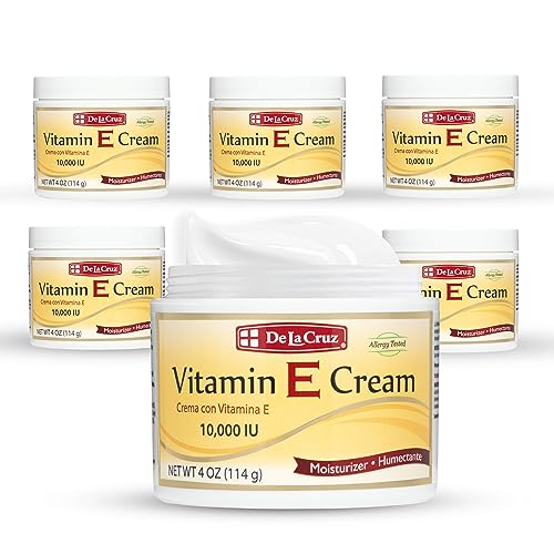 De La Cruz Vitamin E Cream Moisturizer for Face and Neck - Moisturizing Skin Care for All Skin Types - Made in USA - 4 OZ. (6 Pack)