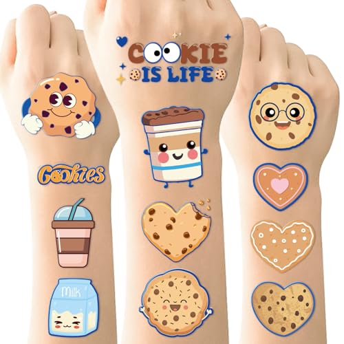 Cute Cookie Temporary Tattoos Stickers - 20 Sheets 280 Pcs One Sweet Cookie Birthday Decor Milk Cookies Tattoo Stickers for Cookies Birthday Party Decorations Party Favor Supplies