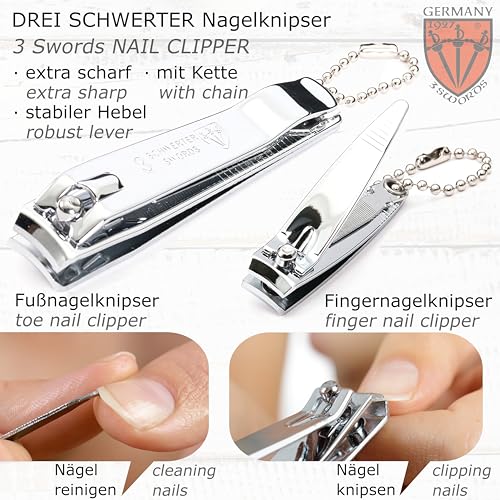 3 Swords Germany - brand quality 5 piece manicure pedicure grooming kit set for professional finger & toe nail care scissors clipper fashion leather case in gift box, Made by 3 Swords (00804)