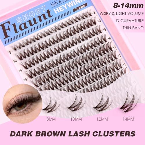 Brown Lash Clusters Kit Flaunt Lash Clusters Dark Brown Wispy Eyelash Clusters Eyelash Clusters Short Lash Cluster 8-14mm Cluster Eyelash Extensions Individual Lashes Cluster(Flaunt-Dark Brown)