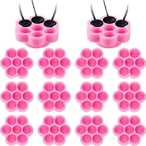 Maitys 200 Pcs Flower Glue Cup Lash Glue Holder Volume Eyelash Extension Flower Pallet Pad Easy Fan Eyelash Ring Cup Bulk for Women Girls Extension Lashing Supply Kit(Pink)