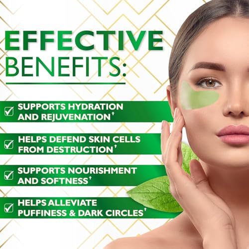 Green Tea Under Eye Patches 60 Pads - Matcha Under Eye Mask for Reducing Puffiness, Dark Circles, Wrinkles, Dull Skin, Fine Liners - Moisturizing Gel Pads with Hydrolized Collagen - All Skin Types