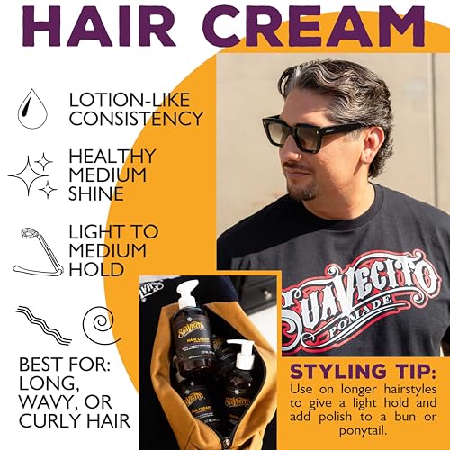 Suavecito Hair Cream for Men - Pump Bottle, Light Hold, Natural Shine, Water Based, Tames Frizz, Great for Curly Hair