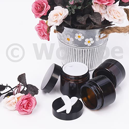 20 Pack 0.5oz/ 15ml Amber Glass Jars with Liner Lids Spatulas, Round Travel Containers for Ointments Lotion Creams Sample Pack