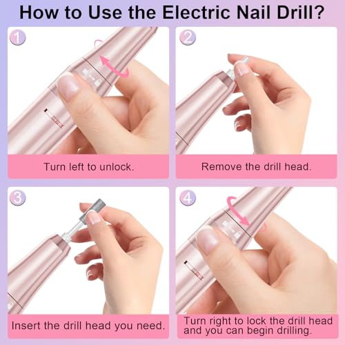 Professional Electric Nail Drill 40000RPM for Salon Home Use, Cordless Rechargeable Nail File Machine Kit with 12PCS Bits for Acrylic Gel Nails, Portable Efile Manicure Pedicure Tool (Pink Blue)