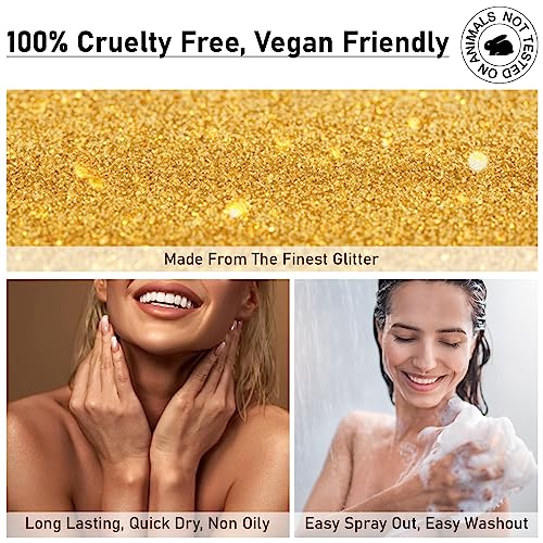 Body Glitter Spray, Shimmer Spray, Gold Glitter for Hair and Body, Glitter Hairspray, Spray for Women Makeup Party Festival Rave 4FL.OZ