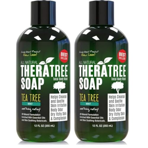 TheraTree Tea Tree Oil Soap with Neem Oil - 12oz - Helps Skin Irritation, Body Odor, & Helps Restore Healthy Complexion for Body and Face TheraTree (Pack of 2)