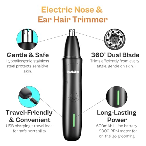 Manacure Nose & Ear Hair Trimmer ? Professional Electric Precision Grooming Tool for Effortless, Nose and Ear Hair Removal, High-Performance Design, by BOX90210