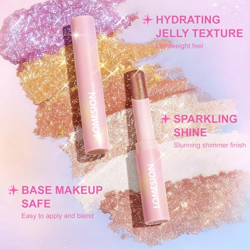 Crystal Jelly Glaze Eyeshadow Stick Shimmer with Brush Easy to Blend Long Lasting Eye Shadow Brightener Pencil Crayon