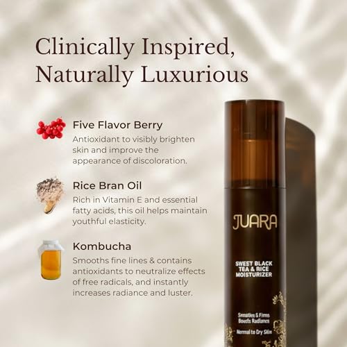 Juara Sweet Black Tea & Rice Facial Moisturizer - Kombucha Firming Face Cream with Rice Bran Oil - Smoothing Hydrating Treatment for All Skin Types - Makeup Primer - Made in USA - 1.7 oz