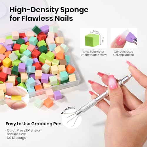 Beetles 150Pcs Soft Nail Sponges for Ombre, Colorful Nail Sponge with Grabbing Pen, White Pat Painting Gel Polish Kit for Gradient Ombre Blush Chrome Design Nails Art Tools, Home DIY Salon Manicure
