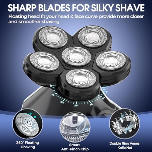 Head Shaver for Men,Bald Head Shavers,Electric Razor for Men Head Shaver Cordless,Man Electric Shavers for Face Wet and Dry, 6 in 1 Shaver for Bald Heads Rechargeable,Travel Hair Shaving Grooming Kit