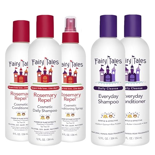 Fairy Tales Rosemary Repel Shampoo 12oz, Conditioner 8oz, Conditioning Spray 8oz, plus Daily Cleanse Shampoo 12oz, and Daily Cleanse Conditioner 12oz | Everyday Kids Shampoo and Conditioner Bundle